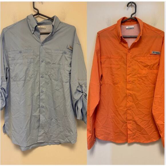 Columbia PFG Omni-Shade Long Sleeve Button Down Tops (Set of Two) Orange Blue - Picture 1 of 13